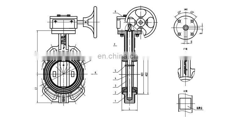 Bundor ANSI PN10 cast iron worm gear concentric wafer butterfly valve for sea water
