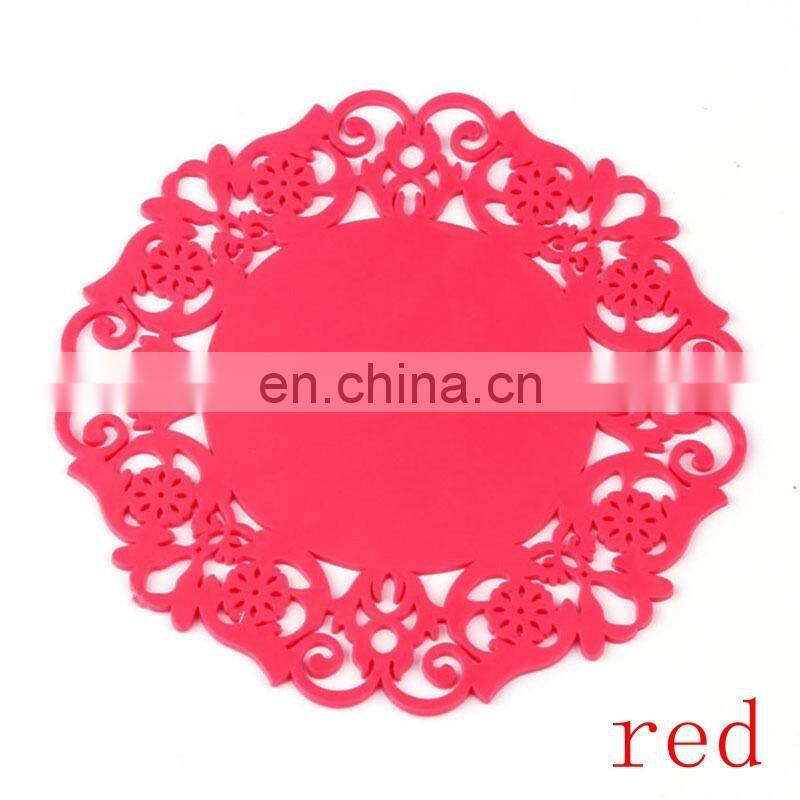 2PCS Colorful Lace Flower Hollow Design Round Silicone Table Heat Resistant Mat Cup Coffee Coaster Cushion Placemat Pad
