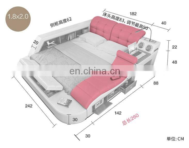 Luxury Modern style leather sofa wood beds room furniture for home or hotel