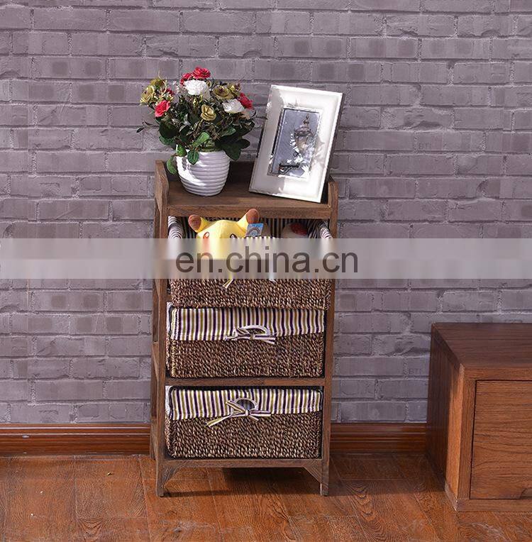 living room furniture set wooden corner cabinet with wickerwork basket