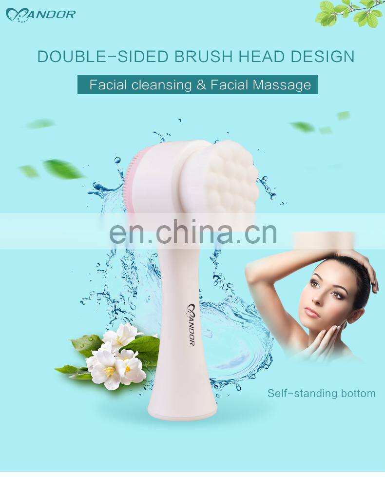 High Quality Exfoliating silicone synthetic head Facial  Cleansing  brush dual  side synthetic fiber  face cleanser