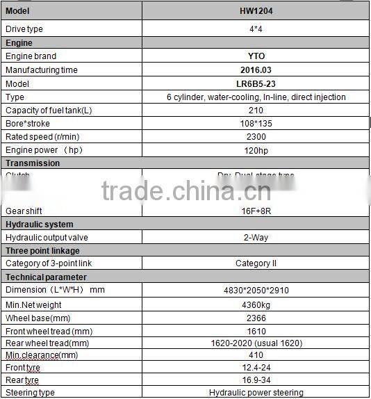 agriculture tractor for farm 120hp tractor with YTO 6 cylinder engine