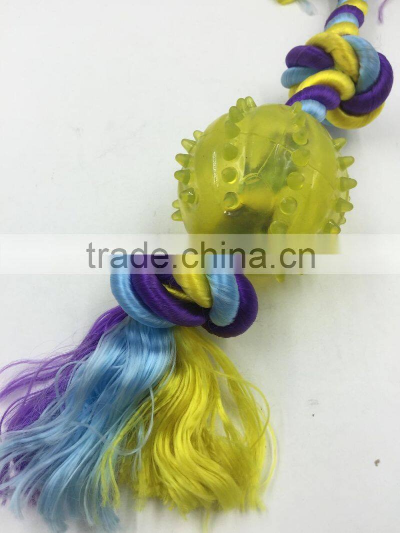 Pet product cotton rope rubber ball toy for dog