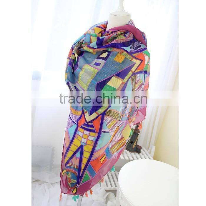 Colorful Tassels Printed Women Lady Daily Holiday Travelling Pashmina Shawl