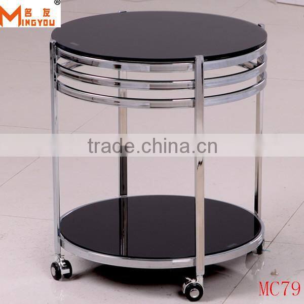 living room glass top round chromed leg end table