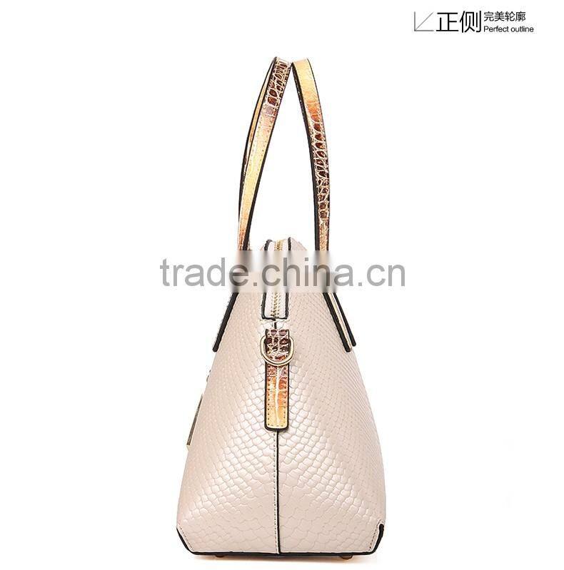 Fashion snake skin pattern ladies' leather handbag at low price