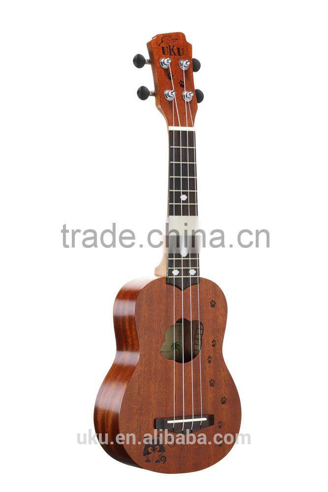 UKU wholesale 21" engraving lovely Soprano wooden ukulele with ukulele case bag