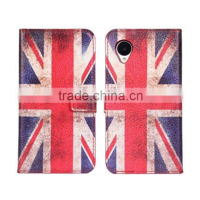 Wholesale price Flag leather cover case with card slots For HTC One mini M4
