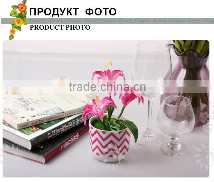 2016 Wholesale Multicolor Latex Artificial PU Flowers Three lilies bonsai Real Touch Bouquet Wedding Bridal Decor Display Flower