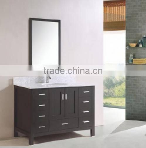 Traditional Floor Standing Single Sink Vanity Furniture White Marble Counter Solid Wood Bathroom Furniturere