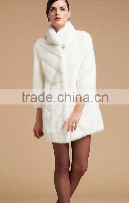 emk1449 fashionable white mink fur coat