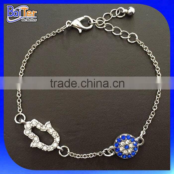 High Quality Jewelry 925 Sterling Silver Gold Blue Evil Eye Bracelet