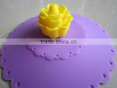 magic silicone cup lids with 3D Rose Flower handle