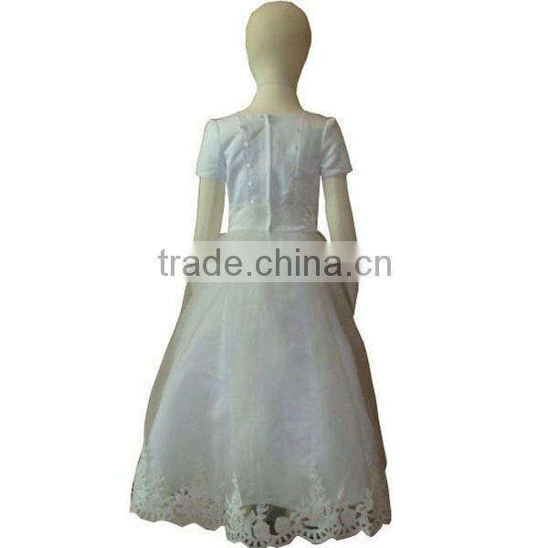 Elegant satin white vintage flower girls dress