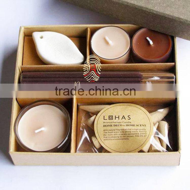 Glass scented candle set with incense stick and incense cone