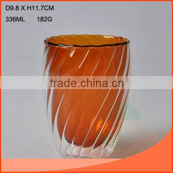 266 ml Double wall glass cup with clear wall outside and green wall inside