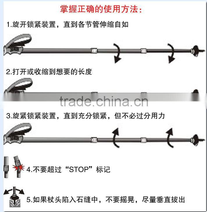 2015 Latest ladies walking stick with light alpen stock climbing Factory Direct