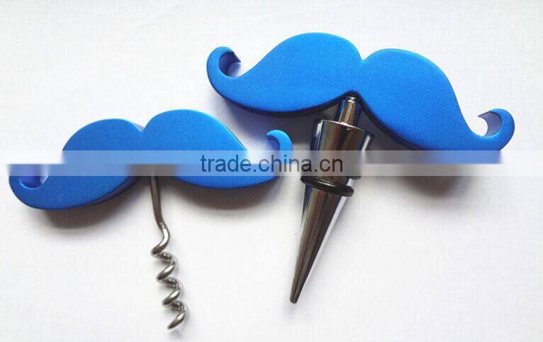 Aluminium Material Moustache shape Wine Stopper Set for Promotion