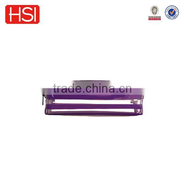 Fashion purple striated pvc zipper cosmetic bag/ pencil case
