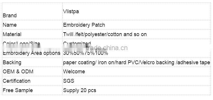 2016 Fashion wholesale cheap custom embroidered fabric patch