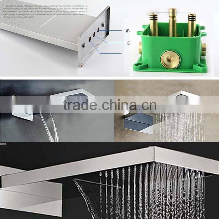 European shower hot cold mixer with embed box 2 function rainfall waterfall shower head and hand shower set for bathroom