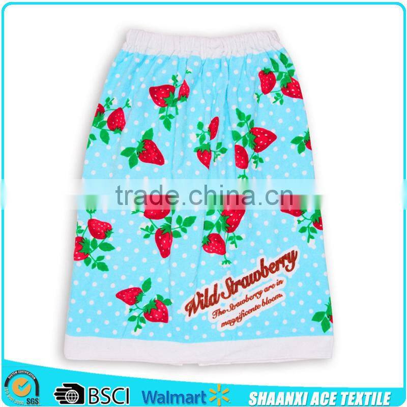 2015 Hot sell 100% cotton terry velour lovely cat printed bath towel skirt for girls