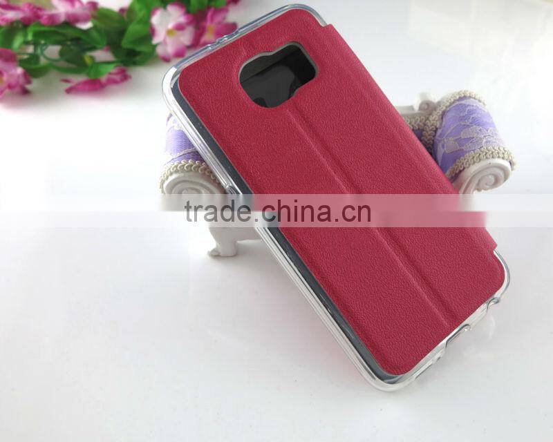 Flip Visual Window PU Leather Stand Cover Case For Samsung Galaxy S6 Smart Cases