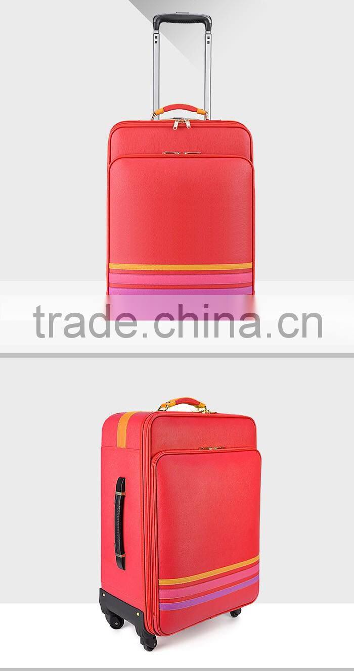 Hot red color popular PU travel luggage bag