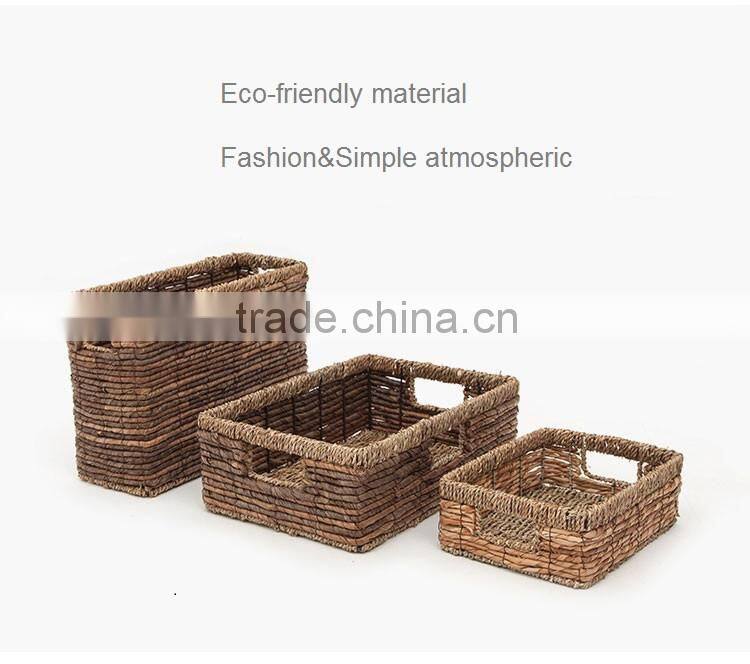 Natural seagrass and banana leaf interwoven storage basket