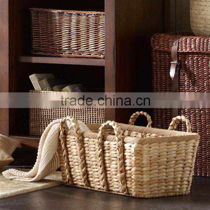 Rectangle natural seagrass storage basket with handles
