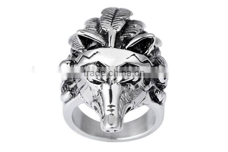 KSTONE Men's Silver 316L Stainless Steel animal skull biker ring