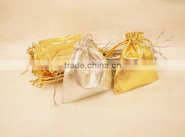 High quality custom size gold and silver drawstring gift bag for christmas, wedding, jewelry