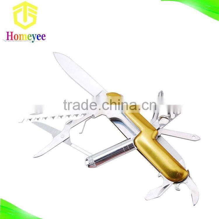 Rubber Handle Multipurpose Pocket Knife with LED flashlight