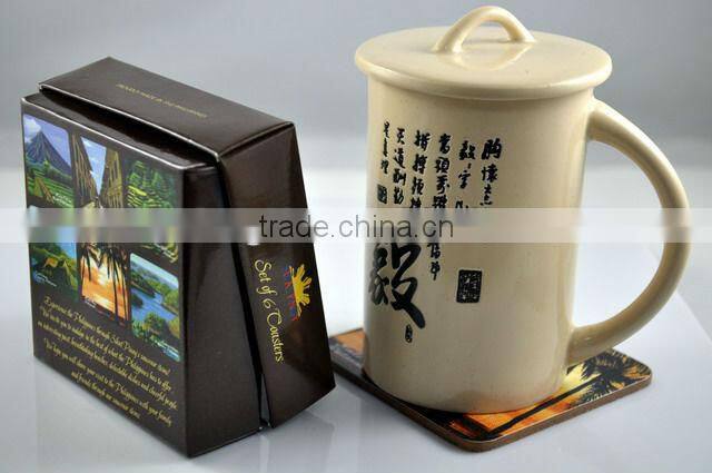 Custom made wood cup pad , cork mdf coaster set