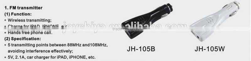 New best selling wireless FM transmitter with cigar lighter USB charger for using in Car to listen to iphone/ipad from JOYSHIYA