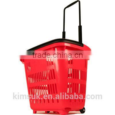 Supermarket Plastic shopping basket with wheels
