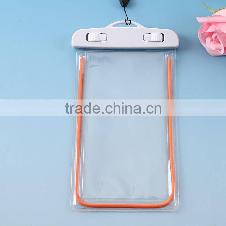 Plastic pvc waterproof bag for mobile phone with string / waterproof beach bag with zipper