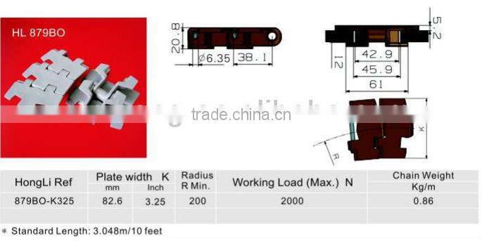 plastic slat top chain for chain conveyor 879BO