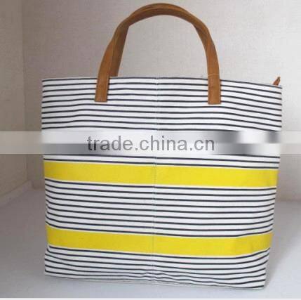 wholesale printed canvas bag with leather trim