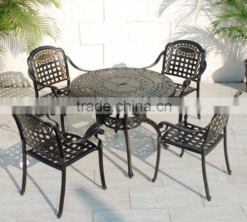 2016 New Design Cast Aluminum 5-Piece Dining Set with Seat Cushions and Round Dining Table, Antique Bronze Finish