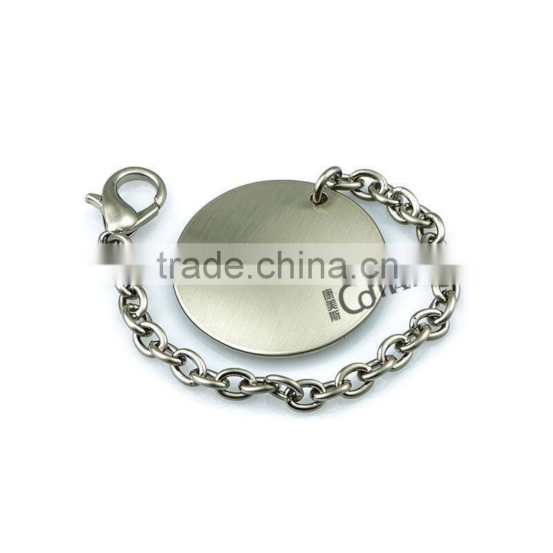 Brush nickel custom solid round metal handbag pendant