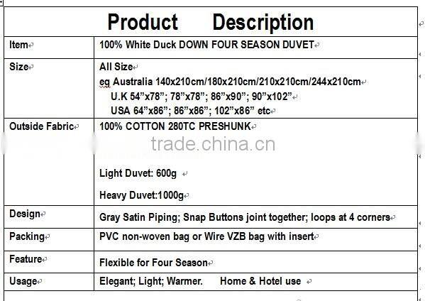 70% White Duck Down Four Season Duvet