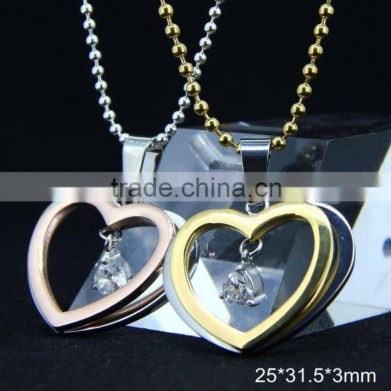 fashion women Free Shipping Heart Pendant Necklace with rhinestone