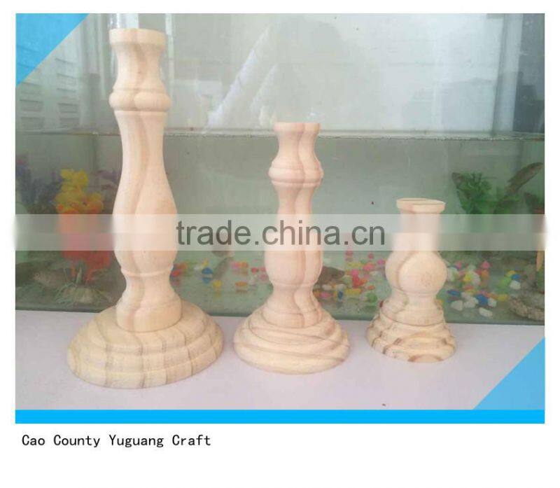 set of 3 unfinished pine wooden candle holder