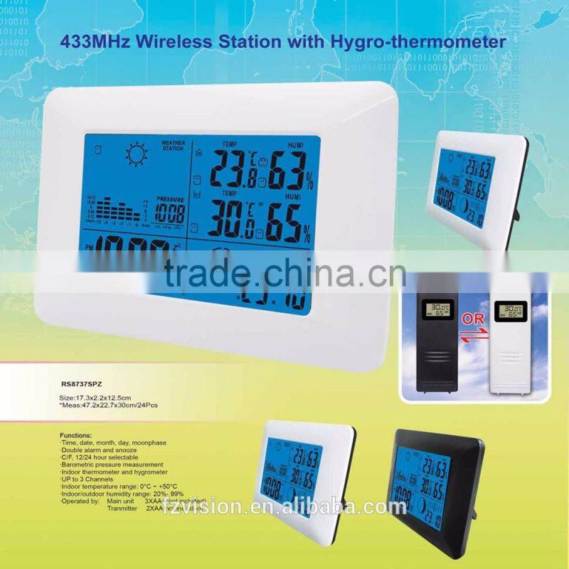 Digital weather station table clock with 2 Remote Sensors/Wireless weather station clock