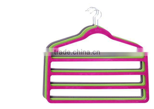 Wholesale products china 4 pack non slip 4 step hanger velvet flocked clothes trouser hanging hangers slim