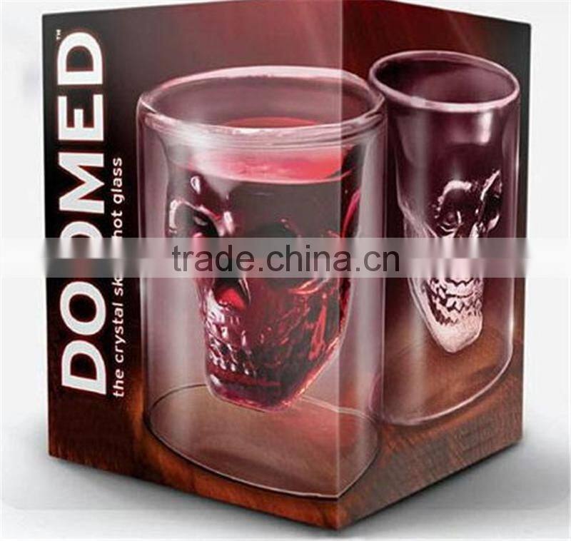 New Product Personalized 75ml High Borosilicate Glass Skull Shot Glass Double Wall Skull Wine Glass Cup