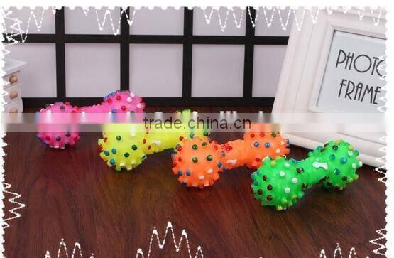 CY189 Colorful Mini Dotted Dumbbell Shaped Squeeze Squeaky Faux Bone Toys For Pet Dog Bite Game, Chien Juguetes Perros