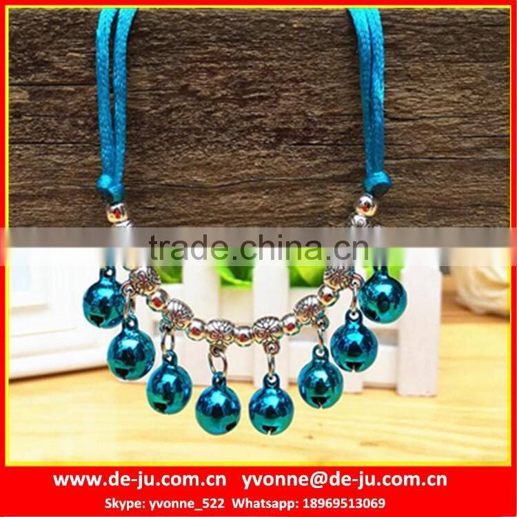 Black Rope Silver Bells Pearl Collar