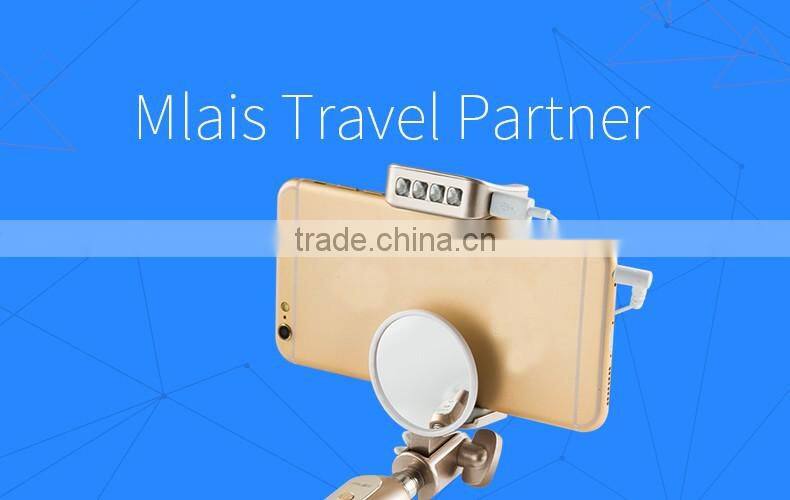 Unique desigh wired monopod with flash light mini power bank monopod selfie stick